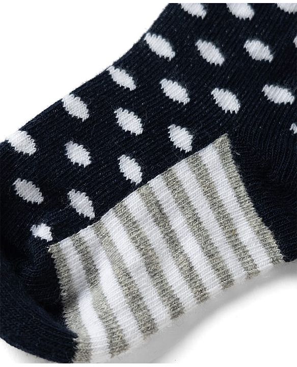 Cute Walk by Babyhug Non Terry Knit Anti-bacterial Ankle Length Striped Socks With Star Design Pack of 3 - Black & Beige