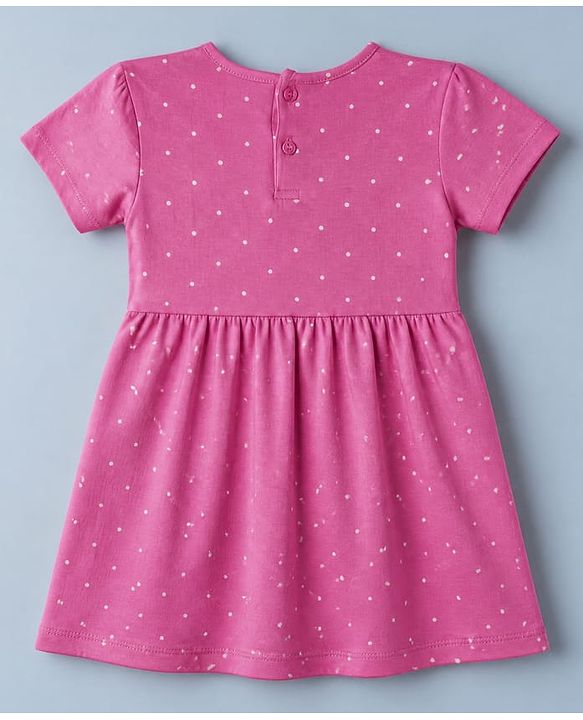 Babyhug Single Jersey Knit Frocks with Half Sleeves and Dots Print Pack of 2 in Peach & Pink