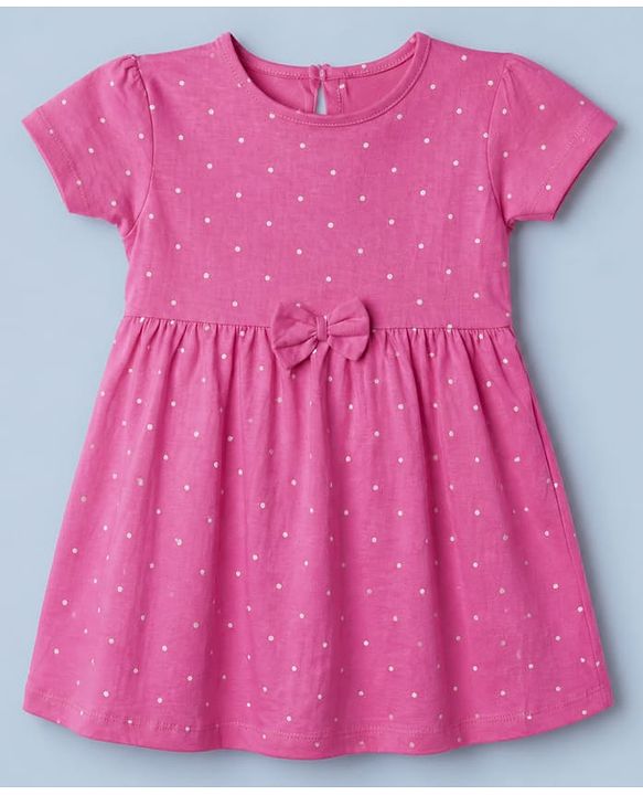 Babyhug Single Jersey Knit Frocks with Half Sleeves and Dots Print Pack of 2 in Peach & Pink