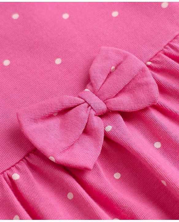 Babyhug Single Jersey Knit Frocks with Half Sleeves and Dots Print Pack of 2 in Peach & Pink