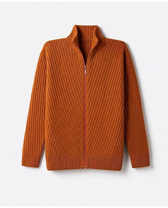Pine Kids Knit Full Sleeves Front Open Sweater - Rust Orange