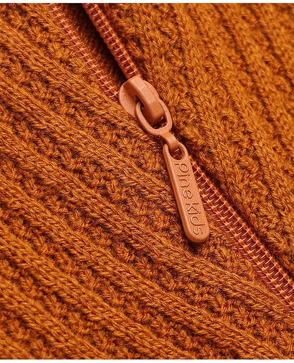Pine Kids Knit Full Sleeves Front Open Sweater - Rust Orange