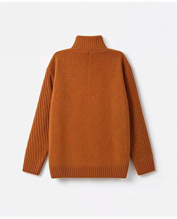 Pine Kids Knit Full Sleeves Front Open Sweater - Rust Orange
