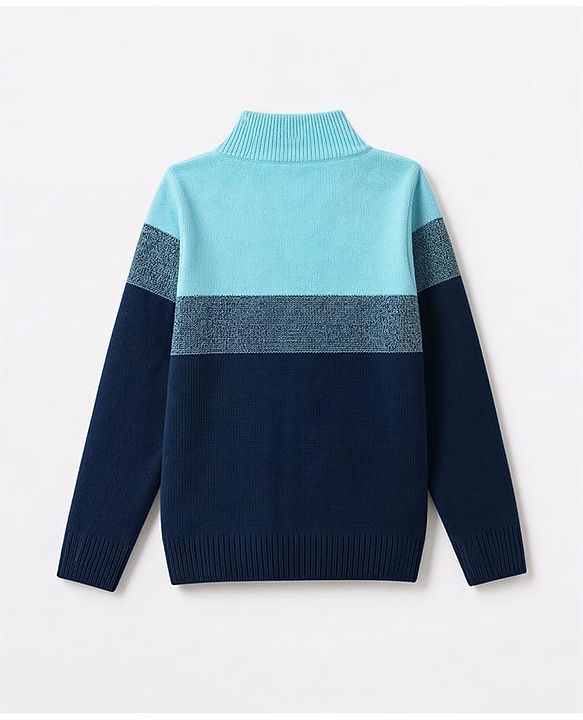 Pine Kids Knit Full Sleeves Front Open Sweater with Color Block Design - Navy Blue