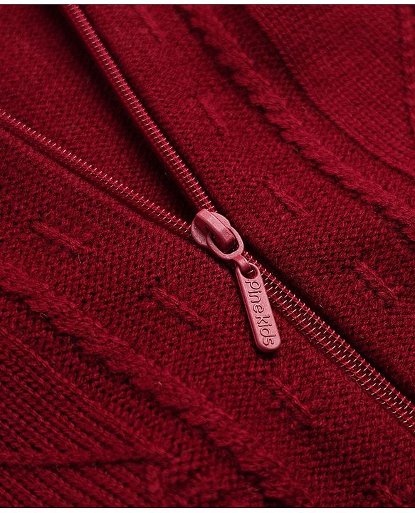 Pine Kids Knit Full Sleeves Front Open Sweater - Maroon