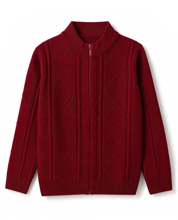 Pine Kids Knit Full Sleeves Front Open Sweater - Maroon