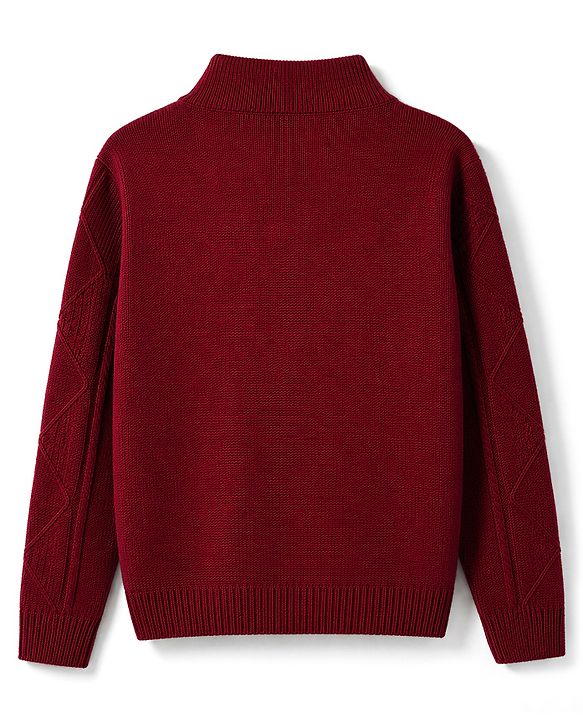 Pine Kids Knit Full Sleeves Front Open Sweater - Maroon