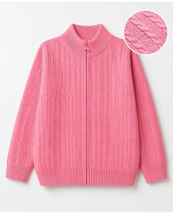 Pine Kids Knit Full Sleeves Front Open Sweater - Pink
