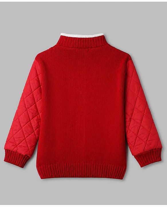 Pine Kids Knit Full Sleeves Quilted Front Open Sweater with Cable Knit Design in Red for 4-5 Years