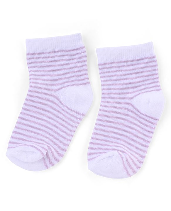 Cute Walk by Babyhug Knit Anti-Bacterial Ankle Length Striped Socks With Star Design Pack of 5 - White & Lilac