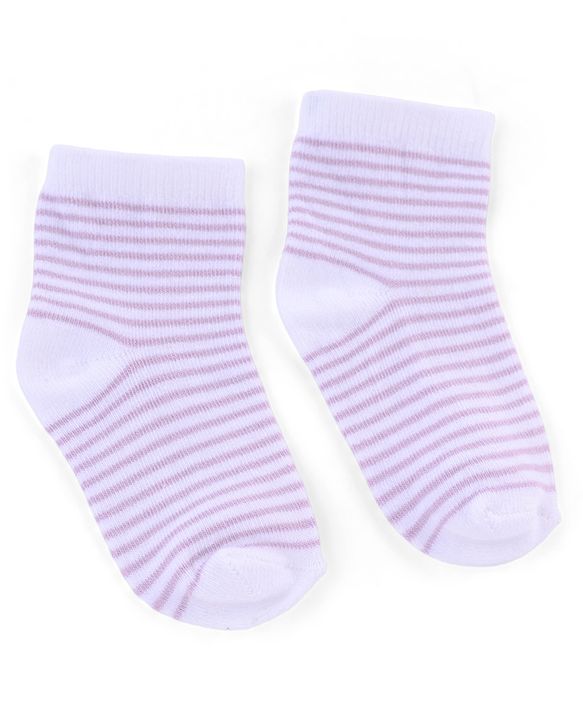 Cute Walk by Babyhug Knit Anti-Bacterial Ankle Length Striped Socks With Star Design Pack of 5 - White & Lilac