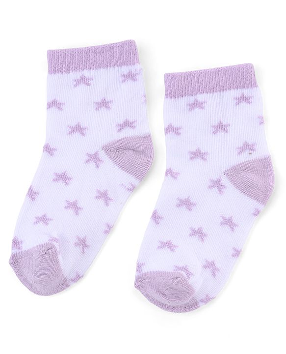 Cute Walk by Babyhug Knit Anti-Bacterial Ankle Length Striped Socks With Star Design Pack of 5 - White & Lilac