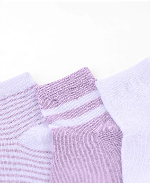 Cute Walk by Babyhug Knit Anti-Bacterial Ankle Length Striped Socks With Star Design Pack of 5 - White & Lilac