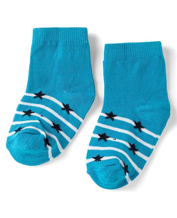Cute Walk by Babyhug Non Terry Knit Anti-bacterial Ankle Length Striped Socks With Star Design Pack of 5 - Black, Yellow & Bllue