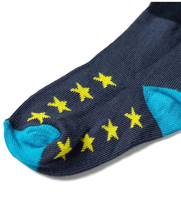 Cute Walk by Babyhug Non Terry Knit Anti-bacterial Ankle Length Striped Socks With Star Design Pack of 5 - Black, Yellow & Bllue