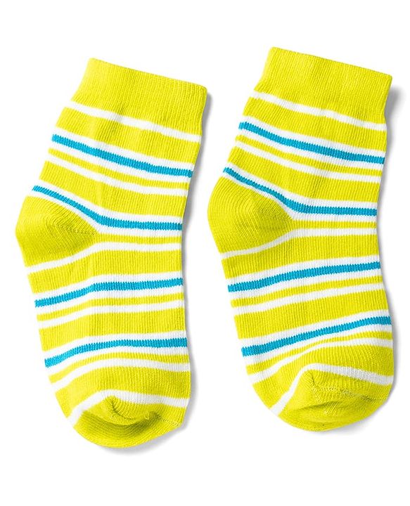 Cute Walk by Babyhug Non Terry Knit Anti-bacterial Ankle Length Striped Socks With Star Design Pack of 5 - Black, Yellow & Bllue