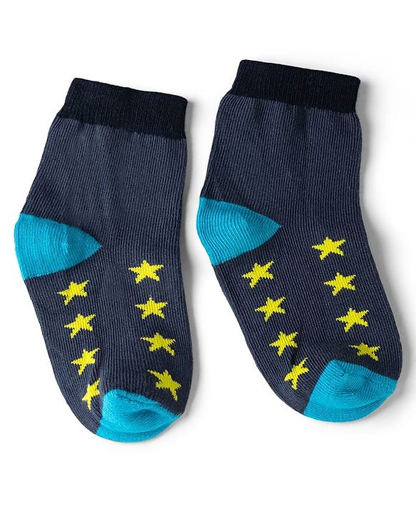 Cute Walk by Babyhug Non Terry Knit Anti-bacterial Ankle Length Striped Socks With Star Design Pack of 5 - Black, Yellow & Bllue