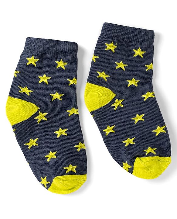 Cute Walk by Babyhug Non Terry Knit Anti-bacterial Ankle Length Striped Socks With Star Design Pack of 5 - Black, Yellow & Bllue