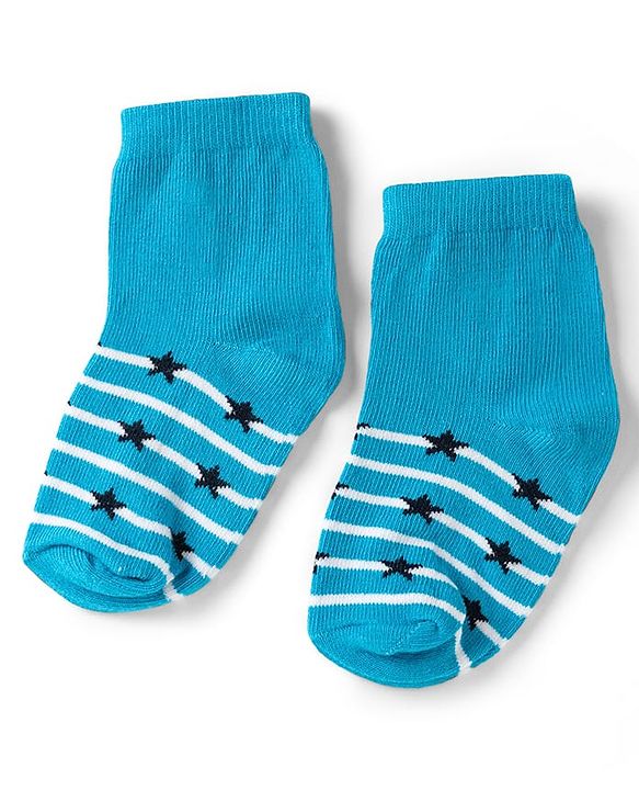 Cute Walk by Babyhug Non Terry Knit Anti-bacterial Ankle Length Striped Socks With Star Design Pack of 5 - Black, Yellow & Bllue