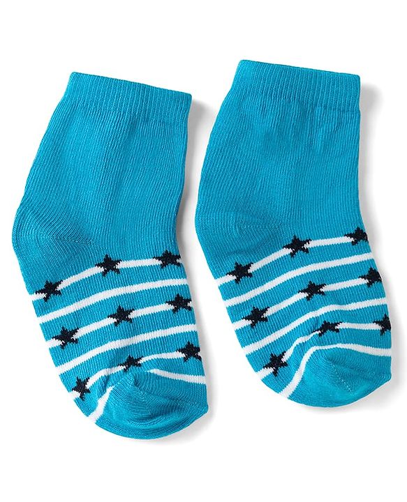 Cute Walk by Babyhug Non Terry Knit Anti-bacterial Ankle Length Striped Socks With Star Design Pack of 5 - Black, Yellow & Bllue