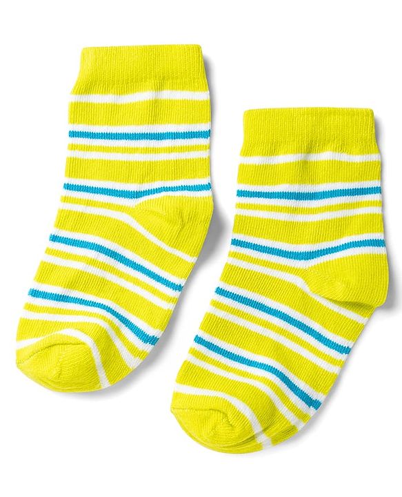 Cute Walk by Babyhug Non Terry Knit Anti-bacterial Ankle Length Striped Socks With Star Design Pack of 5 - Black, Yellow & Bllue