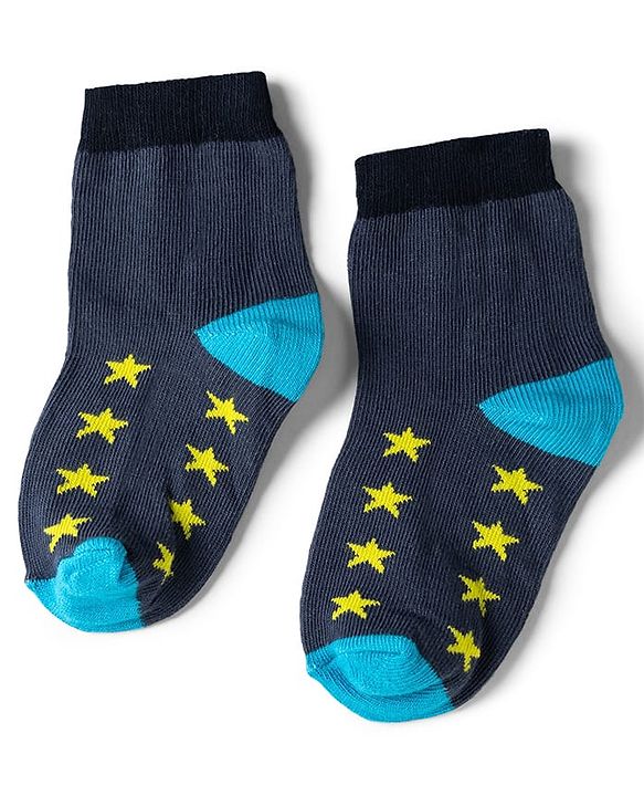 Cute Walk by Babyhug Non Terry Knit Anti-bacterial Ankle Length Striped Socks With Star Design Pack of 5 - Black, Yellow & Bllue
