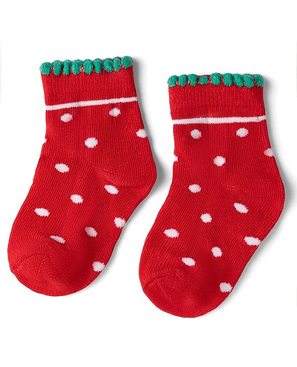 Cute Walk By Babyhug Knit Anti-Bacterial Ankle Length Socks With Polka Dots & Strawberry Print Pack of 5 - Pink