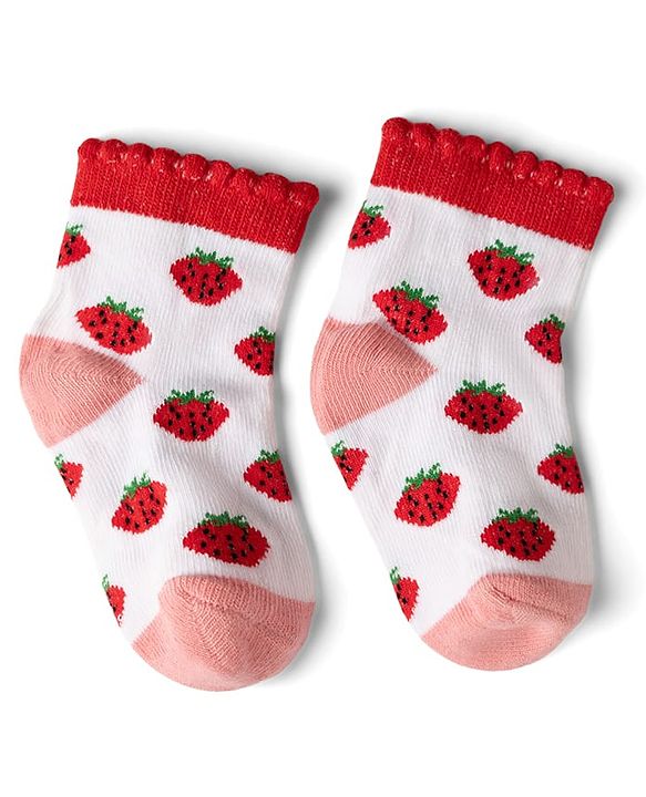Cute Walk By Babyhug Knit Anti-Bacterial Ankle Length Socks With Polka Dots & Strawberry Print Pack of 5 - Pink