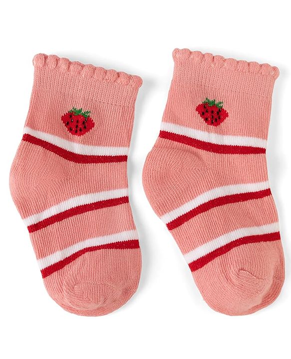 Cute Walk By Babyhug Knit Anti-Bacterial Ankle Length Socks With Polka Dots & Strawberry Print Pack of 5 - Pink