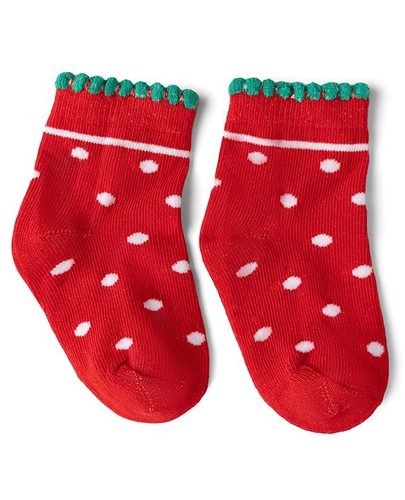 Cute Walk By Babyhug Knit Anti-Bacterial Ankle Length Socks With Polka Dots & Strawberry Print Pack of 5 - Pink