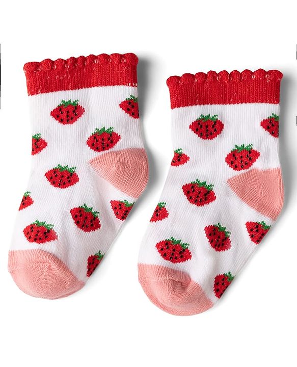 Cute Walk By Babyhug Knit Anti-Bacterial Ankle Length Socks With Polka Dots & Strawberry Print Pack of 5 - Pink