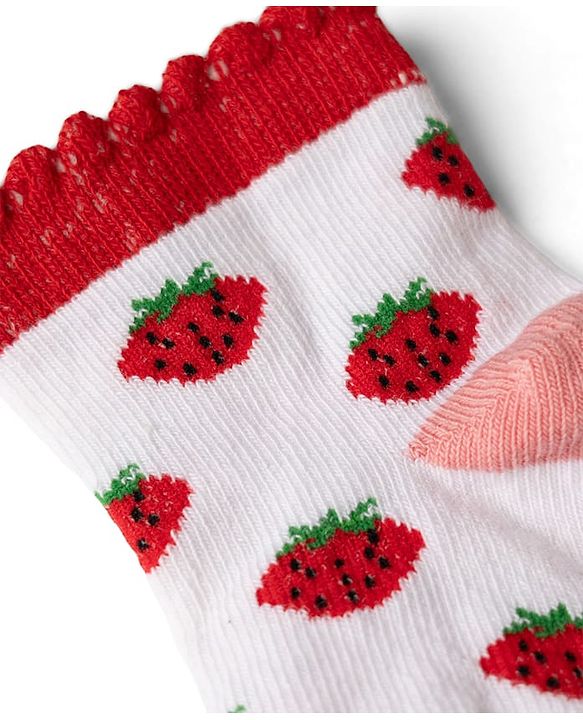Cute Walk By Babyhug Knit Anti-Bacterial Ankle Length Socks With Polka Dots & Strawberry Print Pack of 5 - Pink