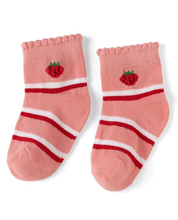 Cute Walk By Babyhug Knit Anti-Bacterial Ankle Length Socks With Polka Dots & Strawberry Print Pack of 5 - Pink