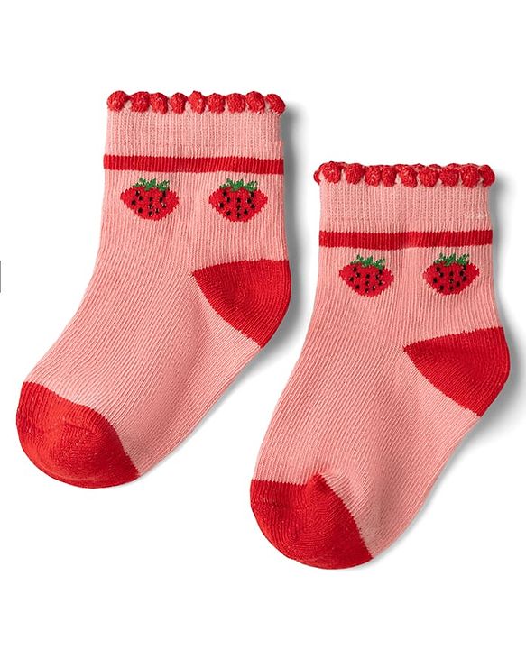 Cute Walk By Babyhug Knit Anti-Bacterial Ankle Length Socks With Polka Dots & Strawberry Print Pack of 5 - Pink