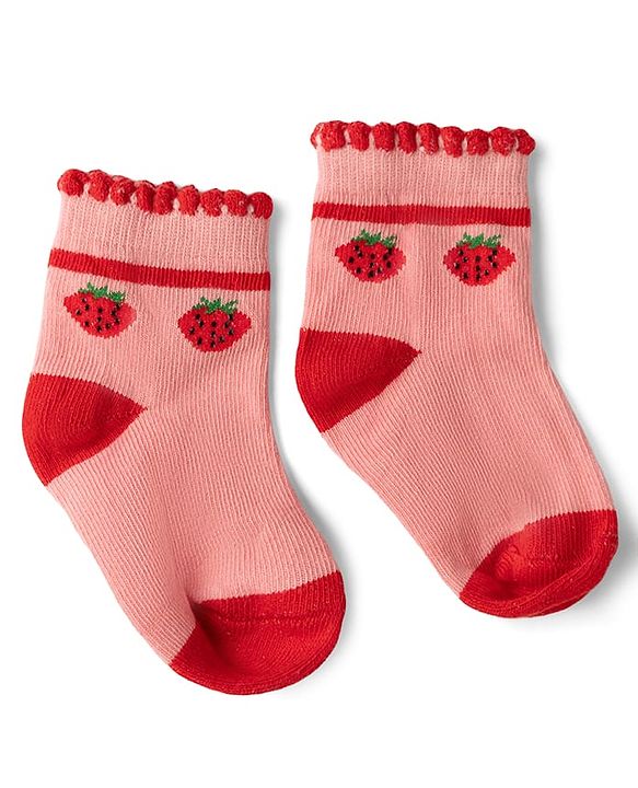 Cute Walk By Babyhug Knit Anti-Bacterial Ankle Length Socks With Polka Dots & Strawberry Print Pack of 5 - Pink