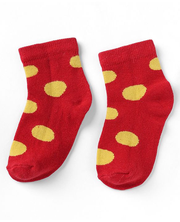 Cutewalk By Babyhug Knit Ankle Length Antibacterial Socks With Polka Dot Design Pack of 5 - Red Yellow Blue Black Sky Blue