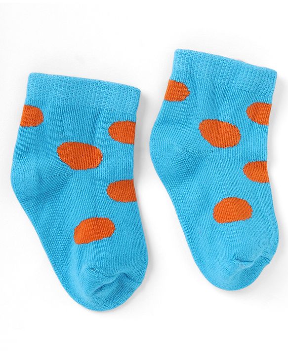 Cutewalk By Babyhug Knit Ankle Length Antibacterial Socks With Polka Dot Design Pack of 5 - Red Yellow Blue Black Sky Blue
