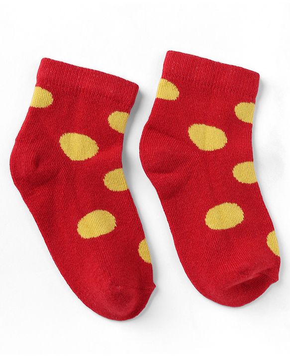 Cutewalk By Babyhug Knit Ankle Length Antibacterial Socks With Polka Dot Design Pack of 5 - Red Yellow Blue Black Sky Blue