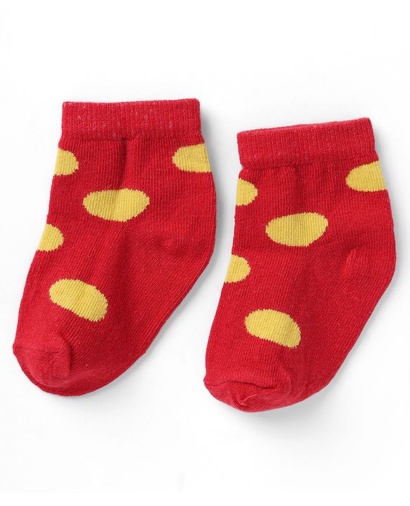 Cutewalk By Babyhug Knit Ankle Length Antibacterial Socks With Polka Dot Design Pack of 5 - Red Yellow Blue Black Sky Blue