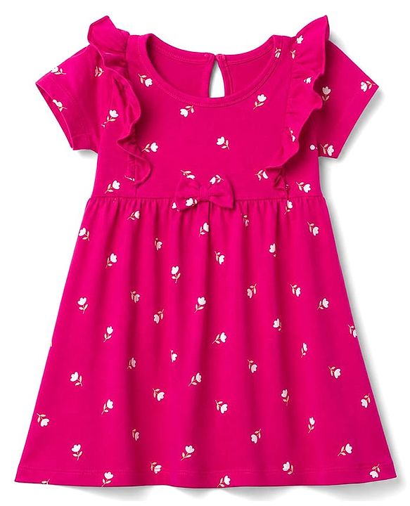 Babyhug Single Jersey Knit Frock and Bloomer with Half Sleeves and Floral Print - Pink
