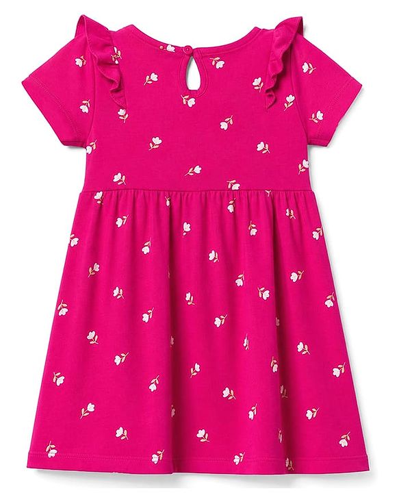 Babyhug Single Jersey Knit Frock and Bloomer with Half Sleeves and Floral Print - Pink