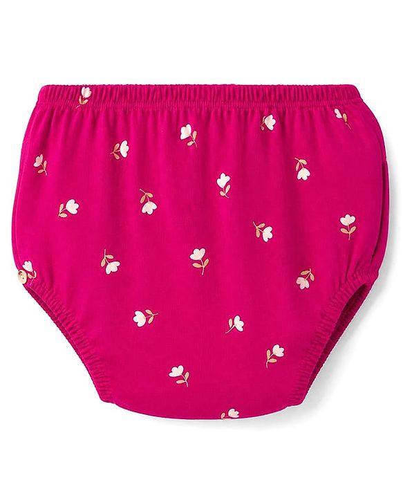 Babyhug Single Jersey Knit Frock and Bloomer with Half Sleeves and Floral Print - Pink