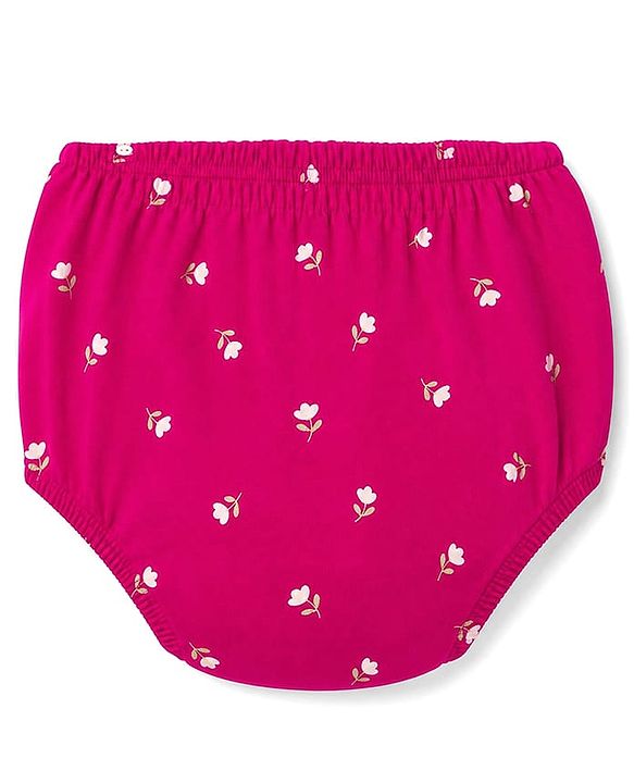 Babyhug Single Jersey Knit Frock and Bloomer with Half Sleeves and Floral Print - Pink