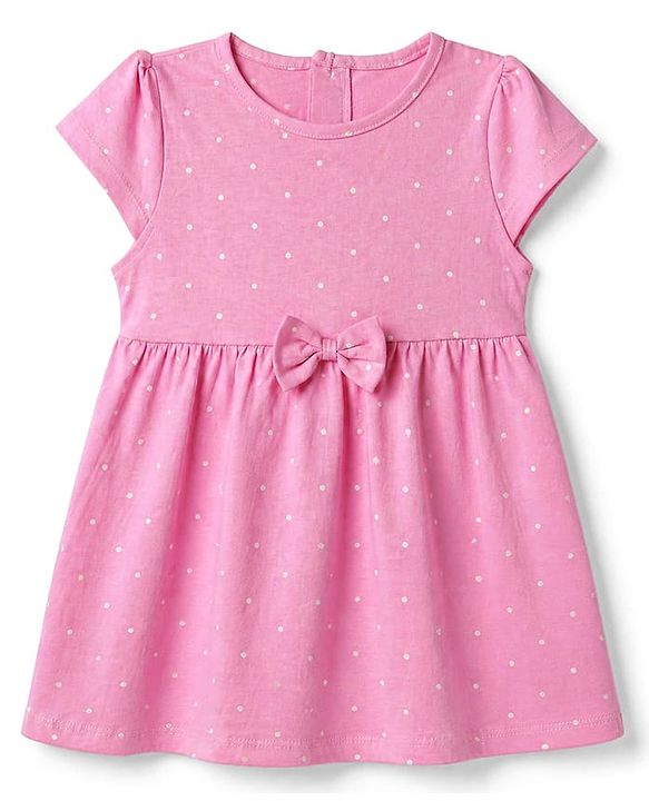 Babyhug Single Jersey Knit Half Sleeves Frock With Floral & Polka Dot Print Pack of 2 - Pink Green