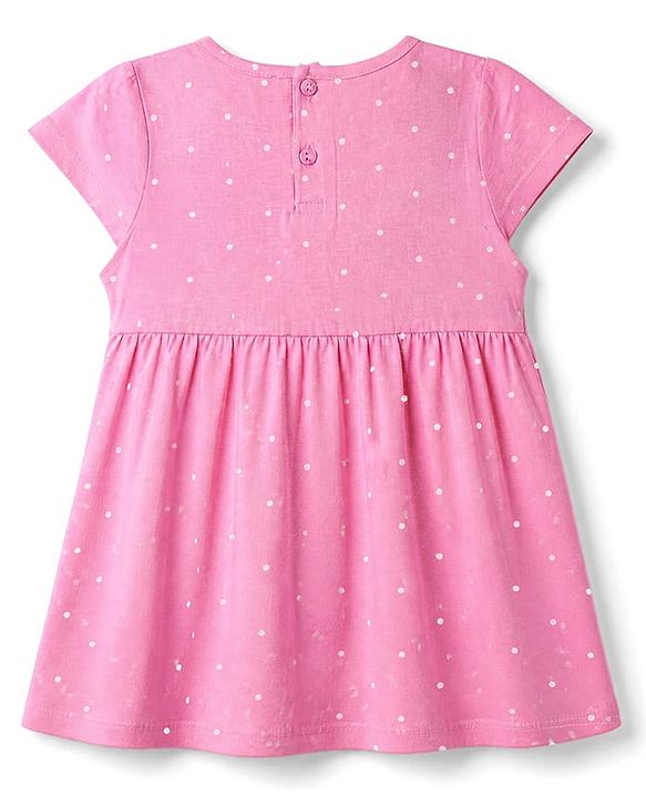 Babyhug Single Jersey Knit Half Sleeves Frock With Floral & Polka Dot Print Pack of 2 - Pink Green