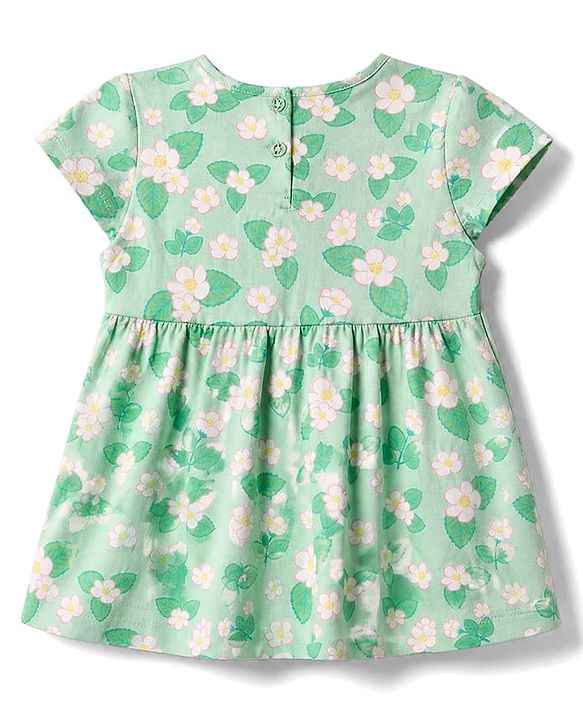 Babyhug Single Jersey Knit Half Sleeves Frock With Floral & Polka Dot Print Pack of 2 - Pink Green