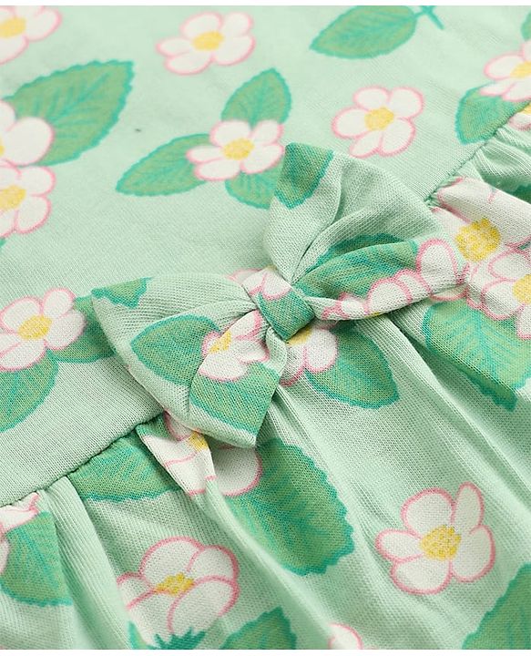 Babyhug Single Jersey Knit Half Sleeves Frock With Floral & Polka Dot Print Pack of 2 - Pink Green