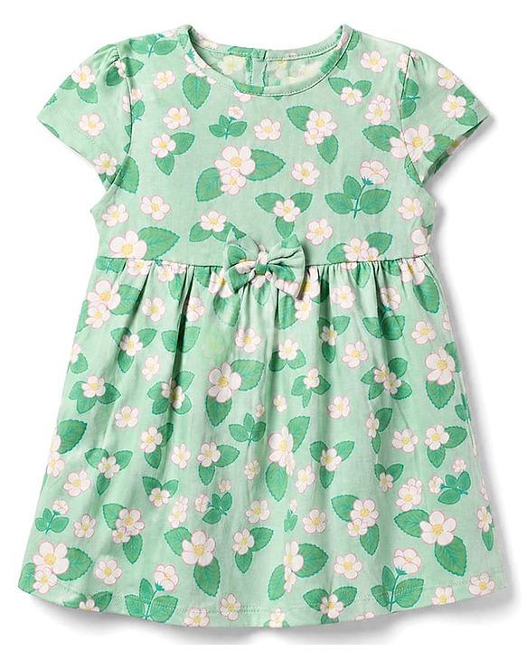 Babyhug Single Jersey Knit Half Sleeves Frock With Floral & Polka Dot Print Pack of 2 - Pink Green