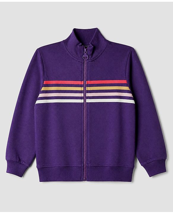Pine Kids Looper Knit Full Sleeves Striped Winter Wear Suit - Navy Blue