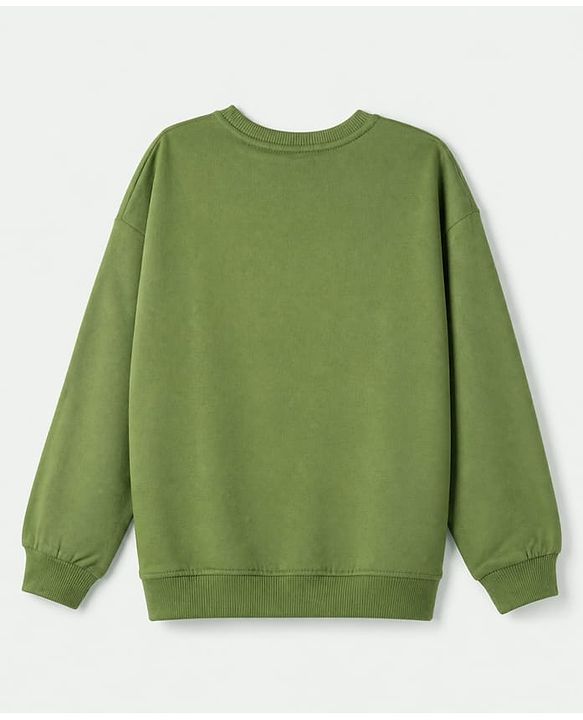 Pine Kids Looper Knit Full Sleeves Winter Wear Suit With Front Pocket & Campfire Text Print - Green